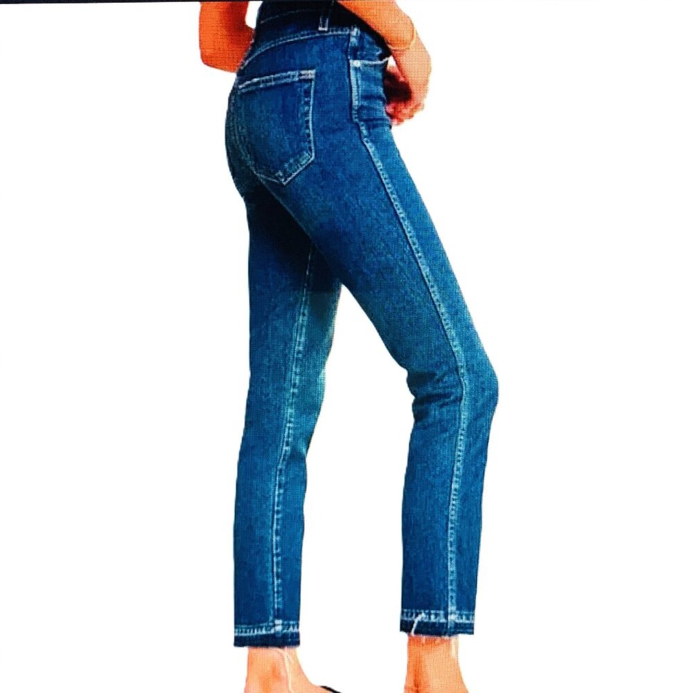 AMO Jeans BABE Button Fly Cropped Raw Hem Denim Blue Cotton Stretch Women's 26